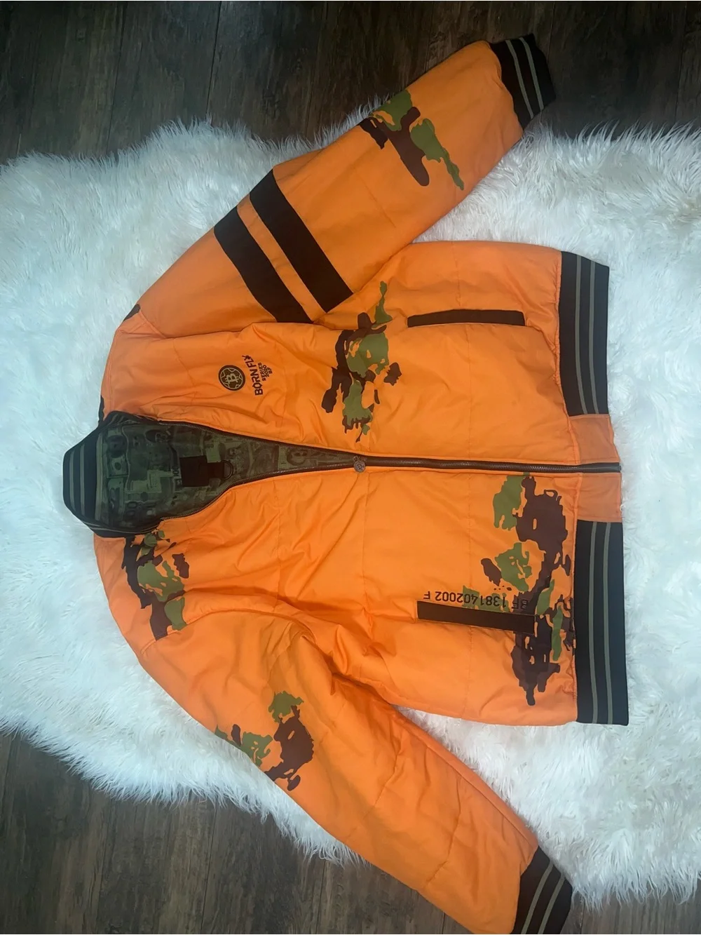 5XL Men’s Green Money-Print Bomber Jacket with Orange Lining